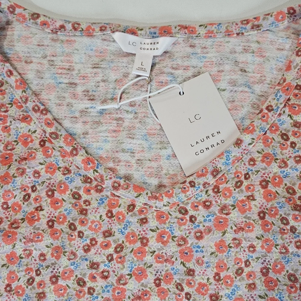 LC Lauren Conrad Floral Blouse Womens Large Multicolor Flutter Sleeve Boho Top - Picture 4 of 5